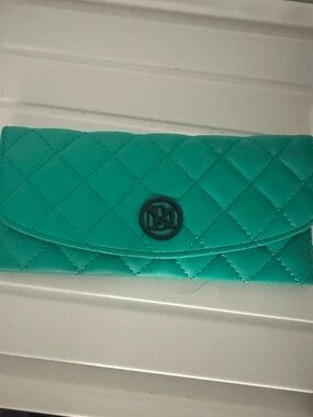 Badgley Mischka Vegan Quilted turquoise Clutch Wallet